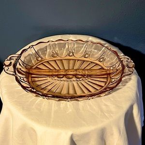 Vintage Pink Oyster Pearl Depression Glass Divided Relish Dish Anchor Hocking